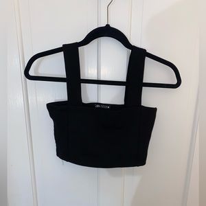 NWOT Zara Women’s Black Crop Tank Top Thick Strap Shirt Size Small